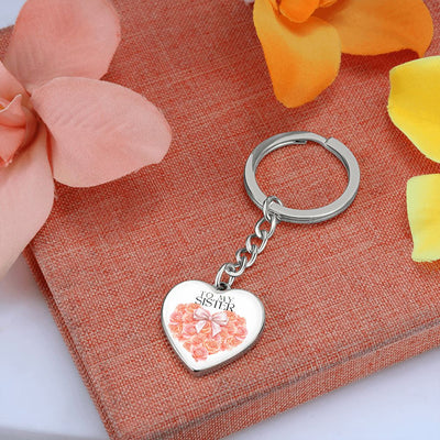 Gift To Sister - Graphic Curb With Heart Keychain - Personalized Engraving
