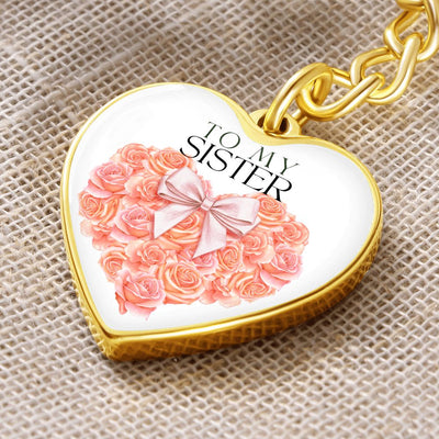 Gift To Sister - Graphic Curb With Heart Keychain - Personalized Engraving