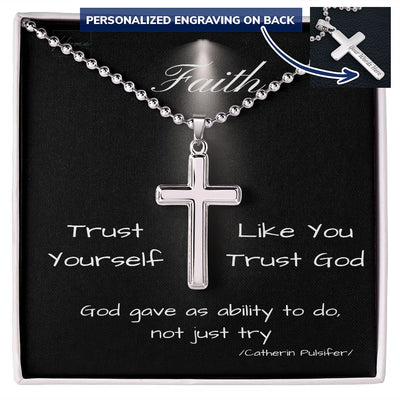 Faith Gift - Cross Necklace - Personalized Cross with Ball Chain - Engraving on Back