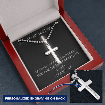 Gift To Husband - Personalized Cross with Ball Chain