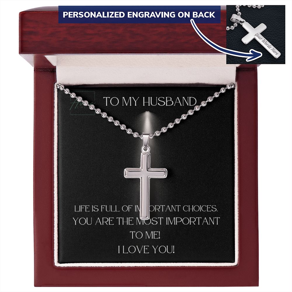 Gift To Husband - Personalized Cross with Ball Chain