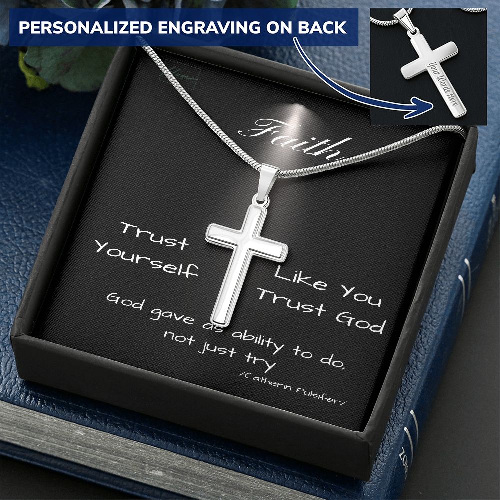 Faith Gift - Cross Necklace - Personalized Cross Necklace - Engraving on Back