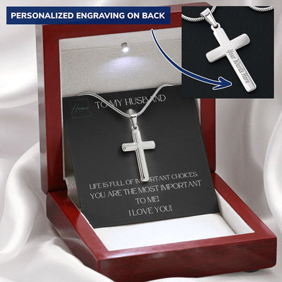 Gift To Husband - Personalized Cross Necklace
