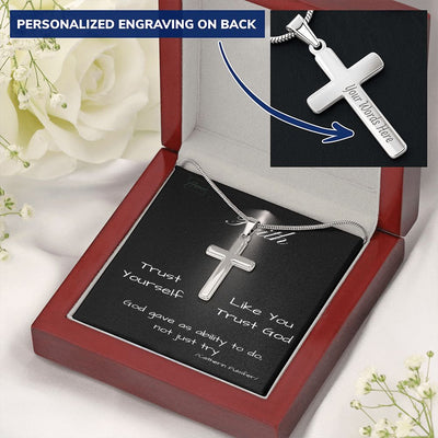 Faith Gift - Cross Necklace - Personalized Cross Necklace - Engraving on Back