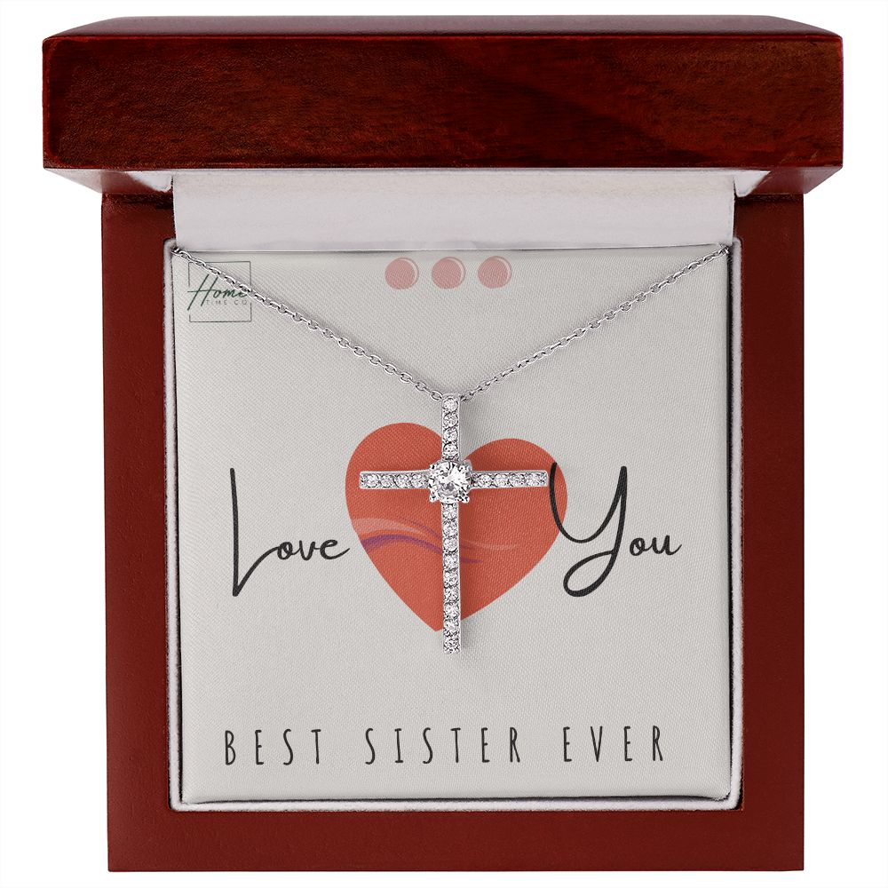 Gift To Sister - CZ Crystals Cross Necklace - Gift Box Choice