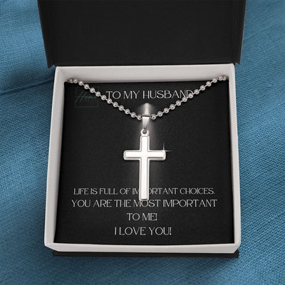 Gift For Husband - Cross Necklace w/ Ball Chain