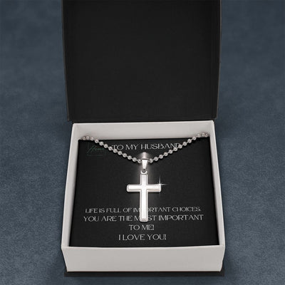Gift For Husband - Cross Necklace w/ Ball Chain