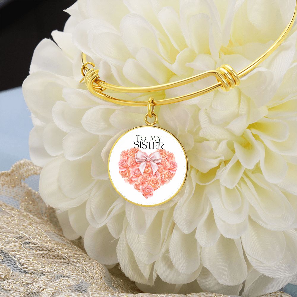 Gift To Sister - Rose Heart Circle Bangle (Silver and Gold Variants)