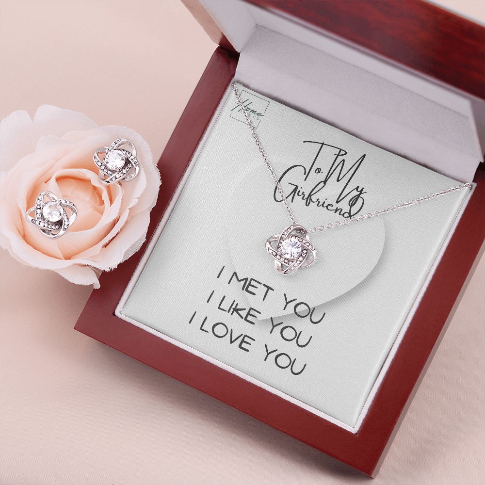Gift To Girlfriend - Love Knot Earring & Necklace Set - Luxury Gift Box Choice