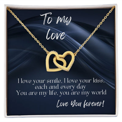 Gift For Girlfriend - Interlocking Hearts Necklace - Rose & Yellow Gold Variants