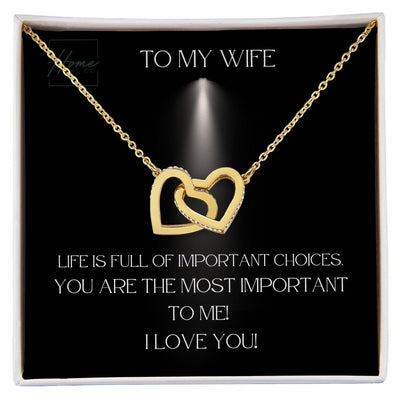 Gift To Wife - Interlocking Hearts Necklace (White & Yellow Gold Variants)