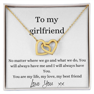 Gift To Girlfriend - Interlocking Hearts Necklace - Rose & Yellow Gold Variants