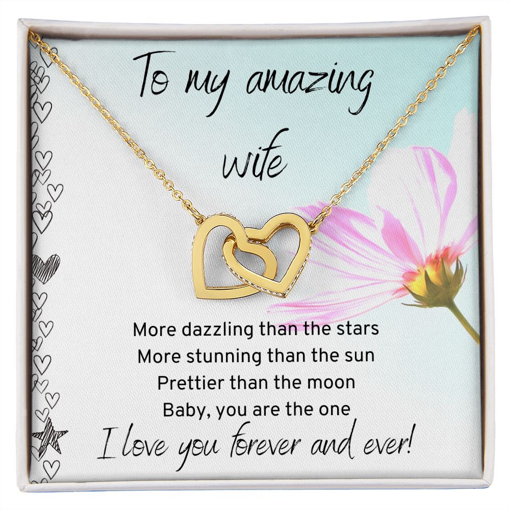 Gift For Wife - Interlocking Hearts Necklace - Rose & Yellow Gold Variants