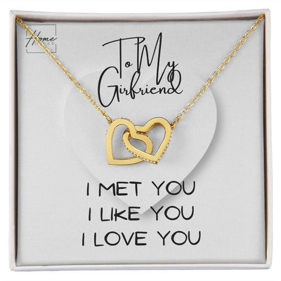 Gift To Girlfriend - Interlocking Hearts Necklace - White & Yellow Gold Variants