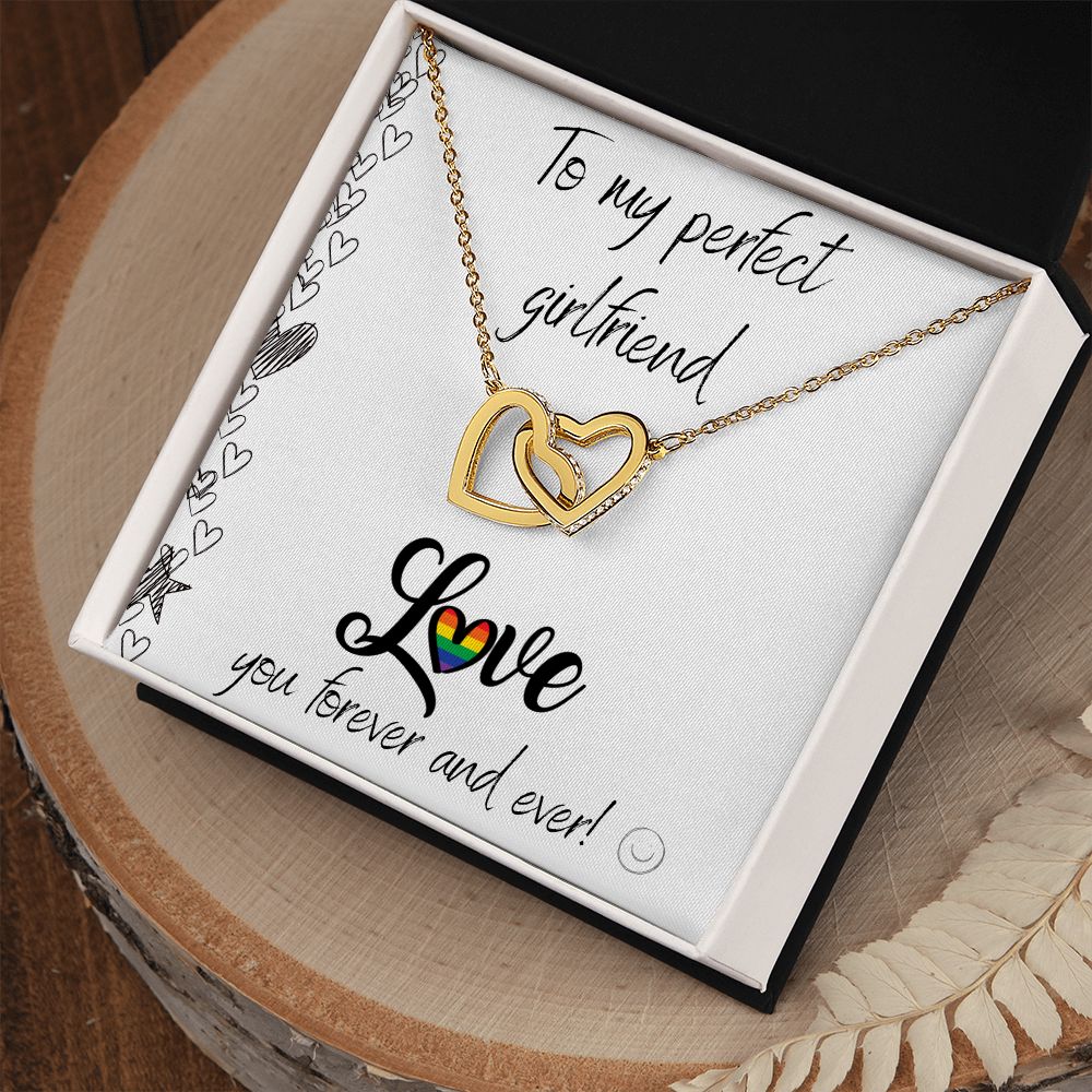 Gift For Her - Interlocking Hearts Necklace - Rose & Yellow Gold Variants