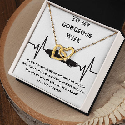 Gift To Wife - Interlocking Hearts Necklace - Rose & Yellow Gold Variants - Zirconia Crystals Outline