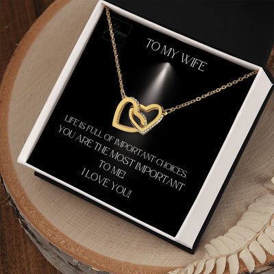 Gift To Wife - Interlocking Hearts Necklace (White & Yellow Gold Variants)