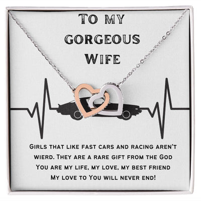 Gift To Wife - Interlocking Hearts Necklace - White & Yellow Gold Variants