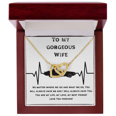 Gift To Wife - Interlocking Hearts Necklace - Rose & Yellow Gold Variants - Zirconia Crystals Outline