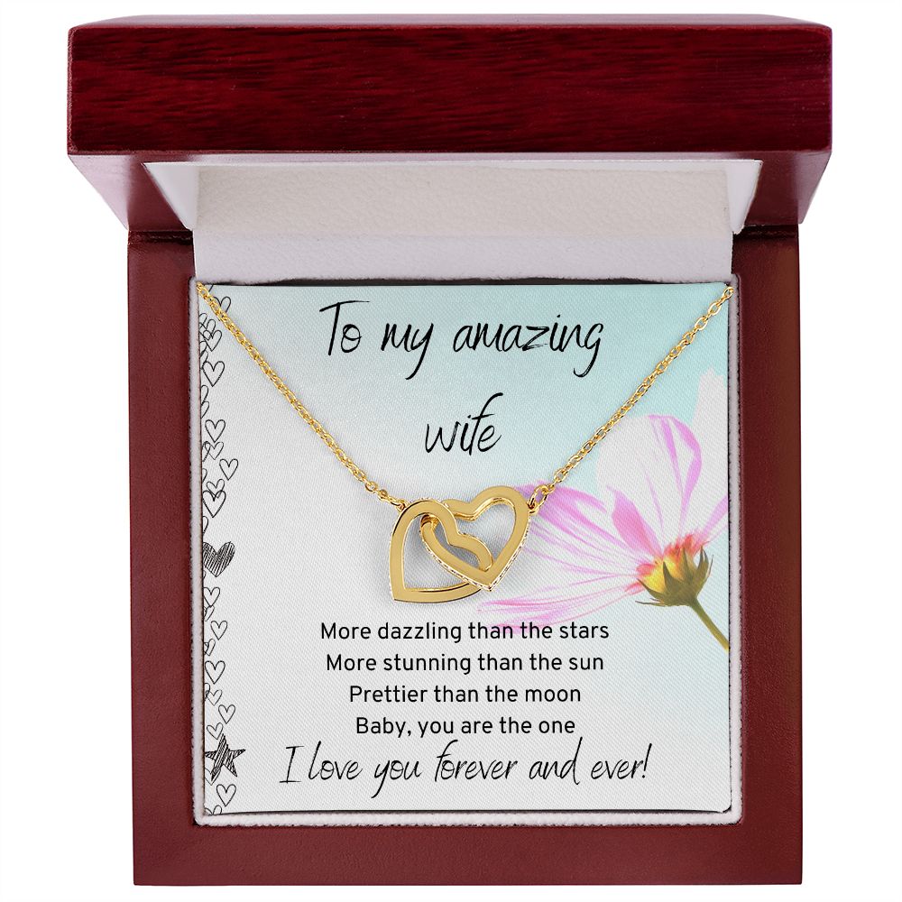 Gift For Wife - Interlocking Hearts Necklace - Rose & Yellow Gold Variants
