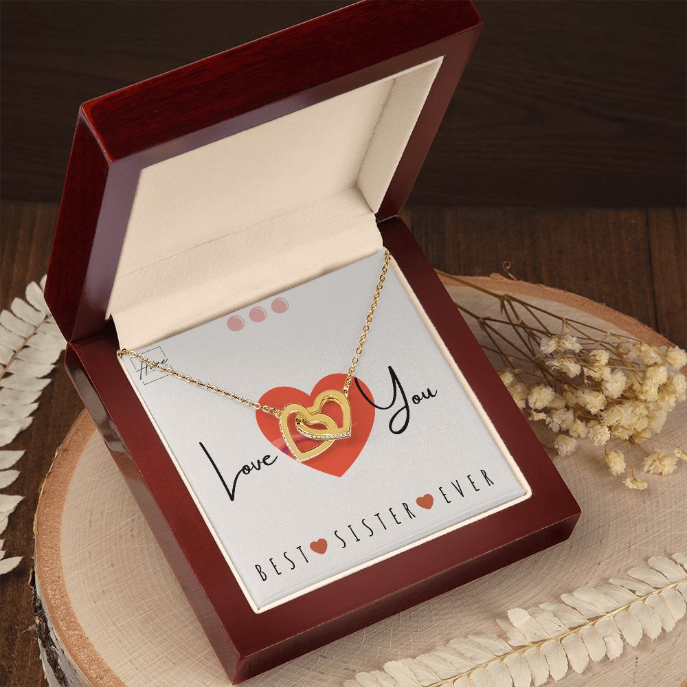 Gift To Sister - Interlocking Heart Necklaces - Rose Gold & Yellow Gold Finishes