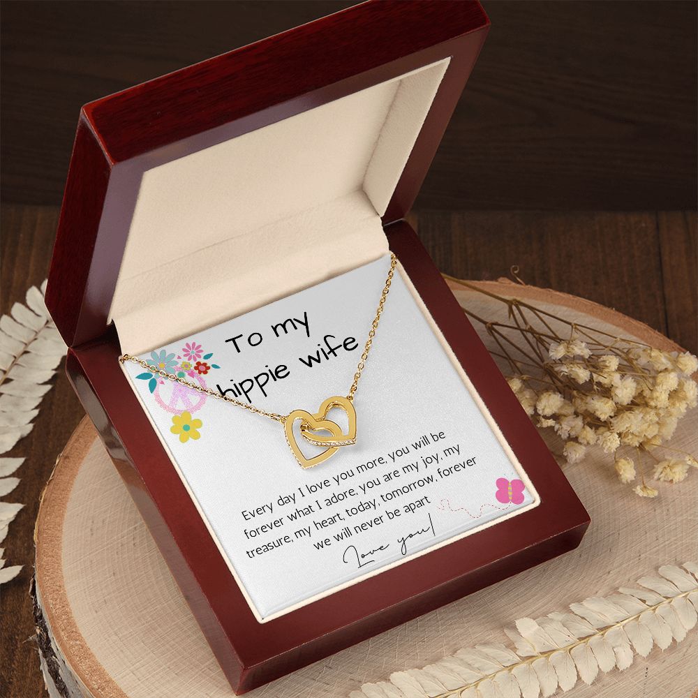 Gift To Wife - Interlocking Hearts Necklace - Rose & Yellow Gold Variants