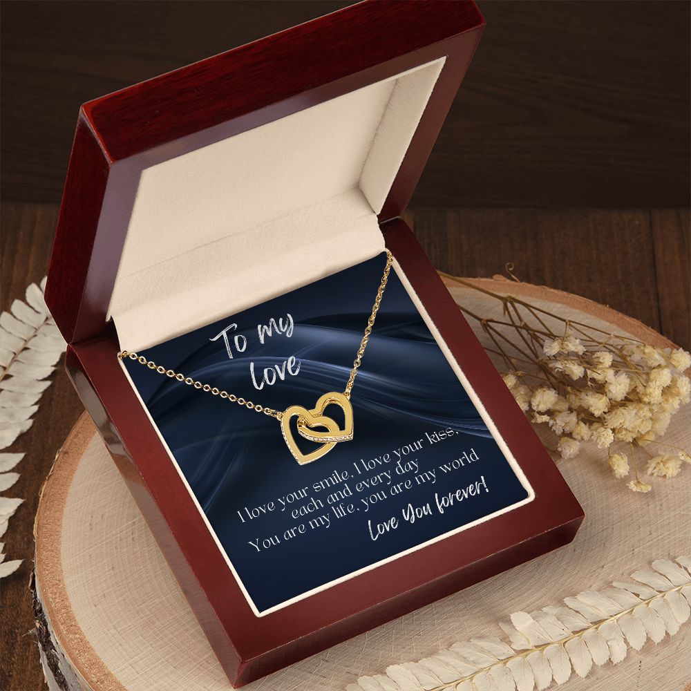 Gift For Girlfriend - Interlocking Hearts Necklace - Rose & Yellow Gold Variants