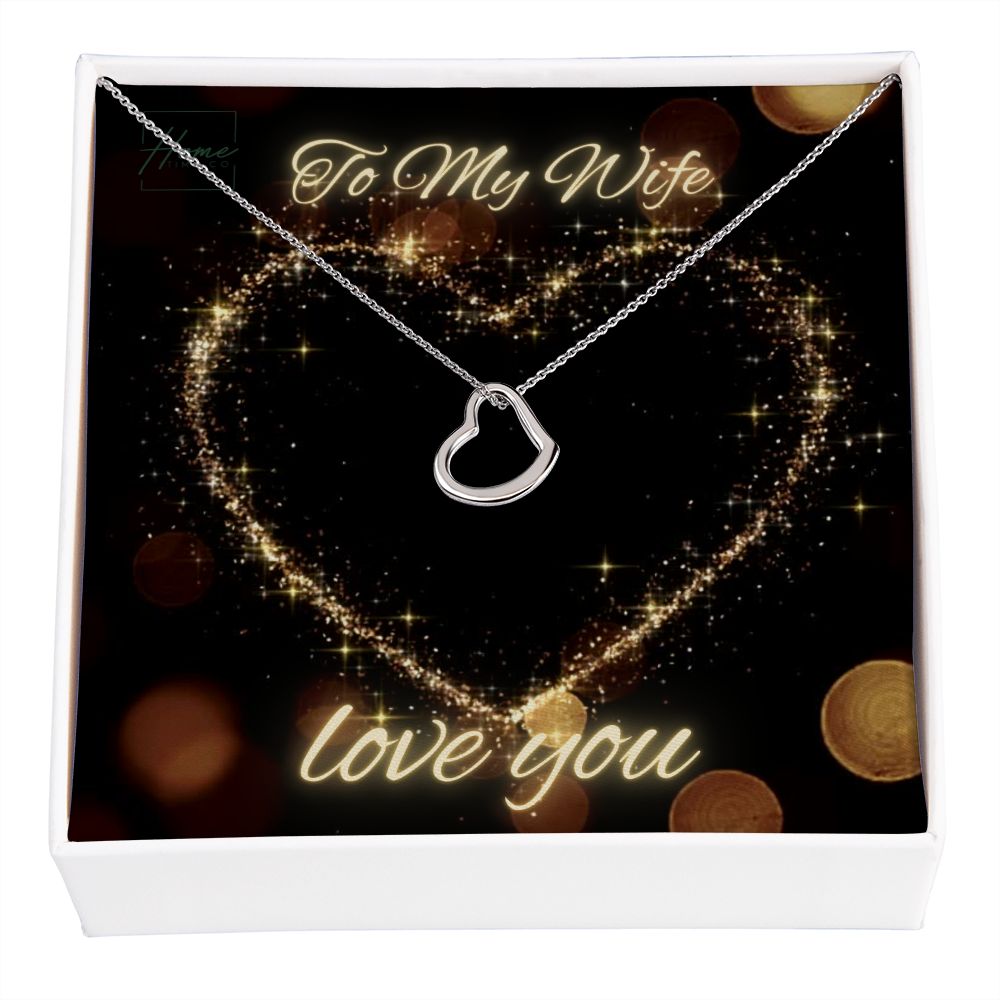 Gift To Wife - Delicate Heart Necklace - White & Yellow Gol Finish - Luxury Box Choice