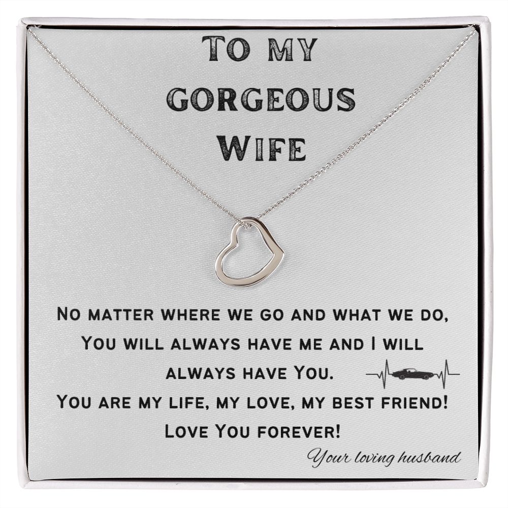 Gift For Wife - Delicate Heart Necklace - White Gold & Yellow Gold Variants