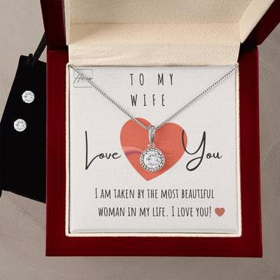 Gift To Wife - White Gold Eternal Hope Necklace & Clear Crystal Earrings - Gift Box Choice