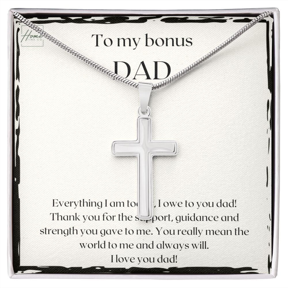 Gift For Bonus Dad - Stainless Cross Necklace